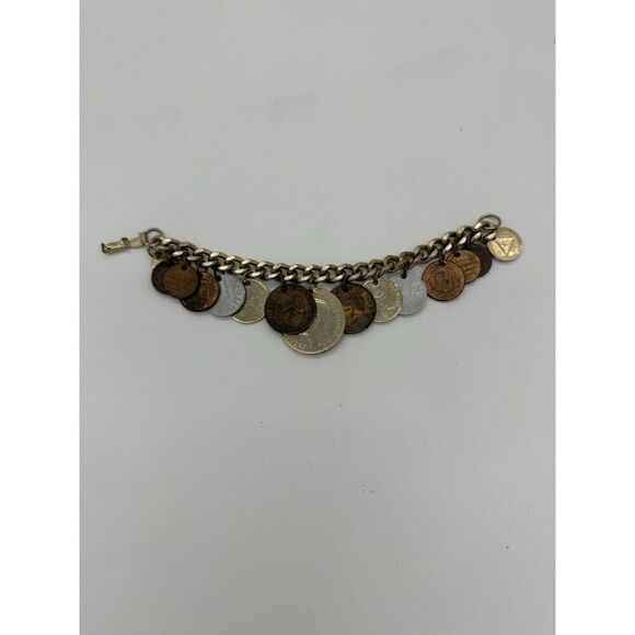 15 Coin Jewelry Charm Bracelet UK British SWITZERLAND AUSTRIA 2 Penny 1 1/2 Cent - Picture 3 of 5